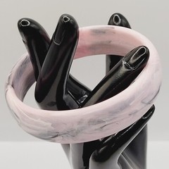 Pink Marble Swirl with Gray Black Abstract Chunky 1990s Bangle Bracelet