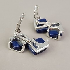Vintage Thermoset Necklace Clip On Earrings Set Blue Silver Tone 15″