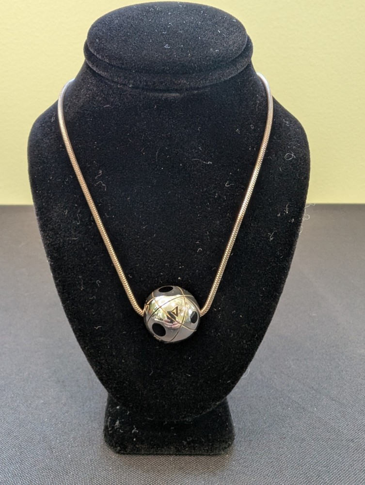 Vintage Sterling Silver Geometric Orb Pendant 30in Snake Chain