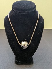 Vintage Sterling Silver Geometric Orb Pendant 30in Snake Chain