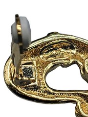 Jackie Collins Rare Clip On Earrings Figural Cougar Loop Black Enamel Rhinestone