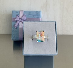 Vintage Mercury Mist Topaz Radiant Cut Solitaire Ring 925 Sterling Silver Size 8