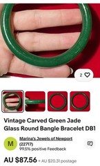 Vintage 2 X 62mm Tubular Jade Look Green Glass Bangle 82 Grams