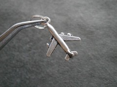 Four Engine Jet Airplane Plane Vintage Shiny Silvertone Charm Pendant 2.0g