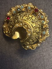 Costume Jewelry Crescent Moon Clip Earrings Faux Jewels Signed ART AS IS READ