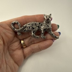Cheetah Silver And Black Pin Brooch Vintage 1928 Jewelry