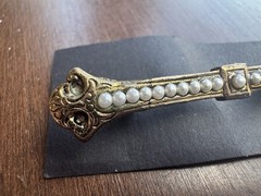 Vintage Victorian Revival Gold Toned Faux Pearl Bead Brooch