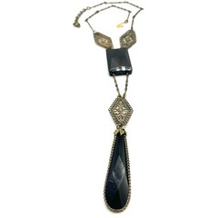 Antique 1920s Art Deco Black Filigree Drop Necklace-Elegant Flapper Lavalier