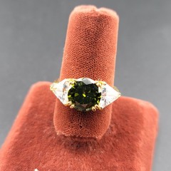 Vtg Sz 7 Ring J Green Cubic Zirconia Clear Triangles Designer Fashion Jewelry