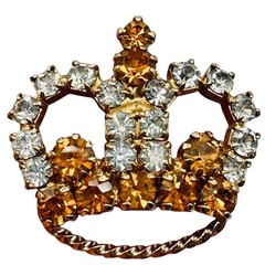 Vintage Crown Brooch Starburst Scatter Pin Gold Tone Rhinestones 2pc Prong-Set