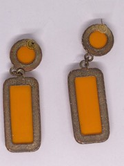 Vintage Orange Statement Earrings – Art Deco Style Gold Tone Dangle Earrings