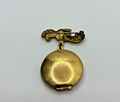 Vintage Locket Photo Brooch Pin Gold Tone C Clasp Heart Floral Embossed
