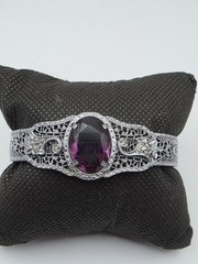 Antique Art Deco Rhodium Plated Filigree Bracelet JHP John Peckman Purple Stone