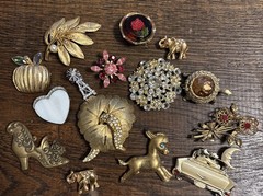 Vintage Pin Brooch Jewelry Lot 15 Piece Assorted Brooches Rhinestones Crystals
