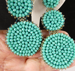 Pretty Turquoise Colored Beaded Dangle Drop Earrings Light Weight Round Long
