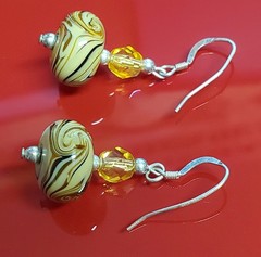 925 Lampwork Glass Bead Earrings 1.25in Sterling Silver 5gtw Brown Cream Swirl