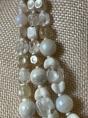 Vintage White Glass Beaded Necklace Bracelet Set Opalescent MCM Bridal