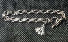 Vintage Sterling Silver 925 Rolo Link Chain Bee Charm Bracelet 8.5″ Heavy 20.5g