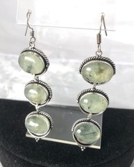 Vintage Prehnite 925 Silver French Hooks Earrings 3”