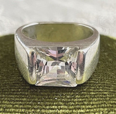 Chunky Sterling Silver Clear CZ Open Channel Set Solitaire Statement Ring 6.25