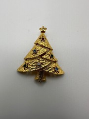 Vintage Gold Christmas Tree Brooch Multi Colored Rhinestone 4.5cm BB15