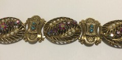 Vintage Selro Selini Chunky Gold Tone,Pearl, AB Rhinestones Bracelet. 7 Inches.