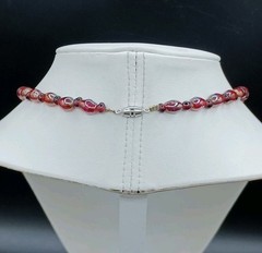 Antique Glass Necklace Beaded Purple Red Opalescent Y Dangle Barrel Clasp 18″
