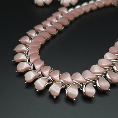 Vintage Kramer Pink Moonglow Thermoset Lucite Necklace Clip Earrings Demi Parure