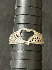 Vintage 925 Sterling Silver Ring Open Heart With Filigree Band Design Size 7