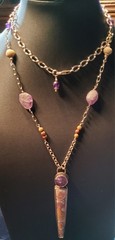 Vtg Sterling Silver Designer Long Pendant Necklace Natural Jasper & Amethyst…