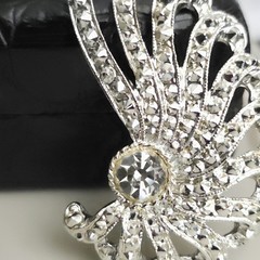 Vtg Rhinestone Leaf Wing Clip Earrings Climber Sara Coventry 60s Glam Silvertone