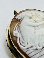14K Gold 1.3 Inch Carved Edwardian Shell Cameo Brooch & Pendant