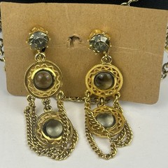 VTG Celebrity Style Multi-Chain Gold Tone Jewelry Set with Brown Glass Stones