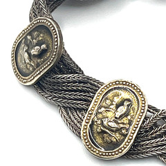 VTG Russian Bracelet Sz 6.75 Multi-strand Foxtail Chains & Oval Niello Panel 925