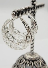 Filigree Hoop Earring Silver Tone Pierced 1.25 in Elegant
