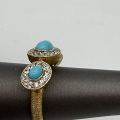 Vtg Lorenzo Sleeping Beauty Turquoise White Topaz Ring Sterling Silver Size 7