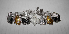 Vintage Silver Plate Enamel Cat Link Bracelet 7 1/4″ Magnetic Clasp Closure EUC