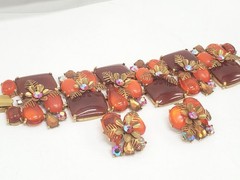 Selro Selini 1970s Orange Jelly Jewel AB Bracelet & Earrings Set Signed!