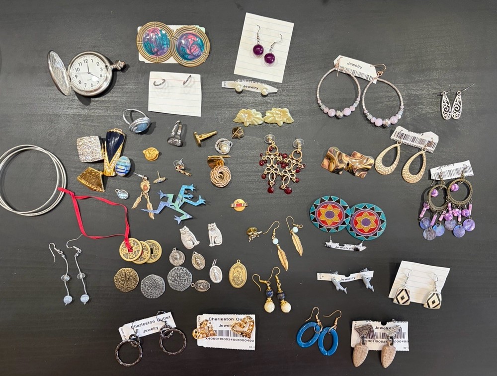 Vintage Costume Jewelry Lot Earrings Ring Lapel Pins Pieces And Sets