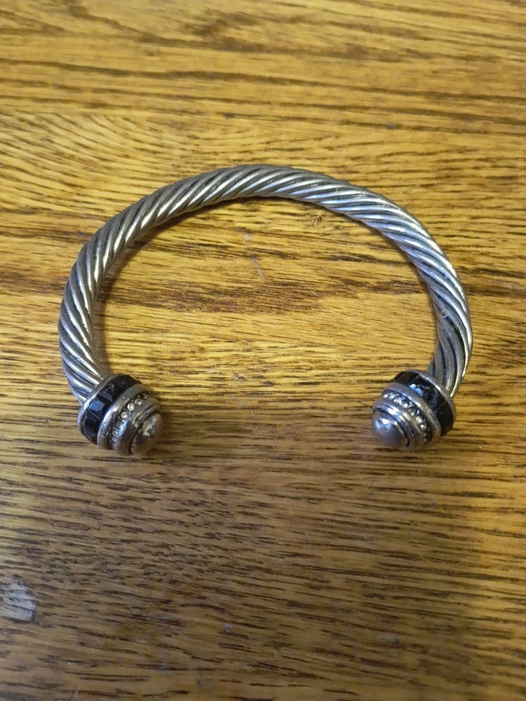 DY Inspired Costume Cuff Bracelet 5/16” Cable Silver Tone. 3” Wide x 2-5/8”