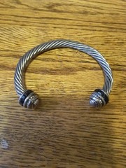 DY Inspired Costume Cuff Bracelet 5/16” Cable Silver Tone. 3” Wide x 2-5/8”