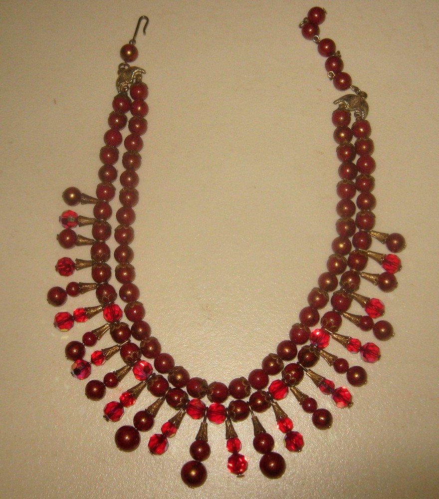 Vntg. Two-Strand Red Beaded/Glass Necklace- Signed! A BEAUTY!!
