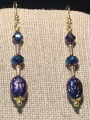 NEW ITEM *VTG.CZECH PEACOCK BLUE AURORA IRIDESCENT CRYSTAL EGYPT SCARAB EARRING