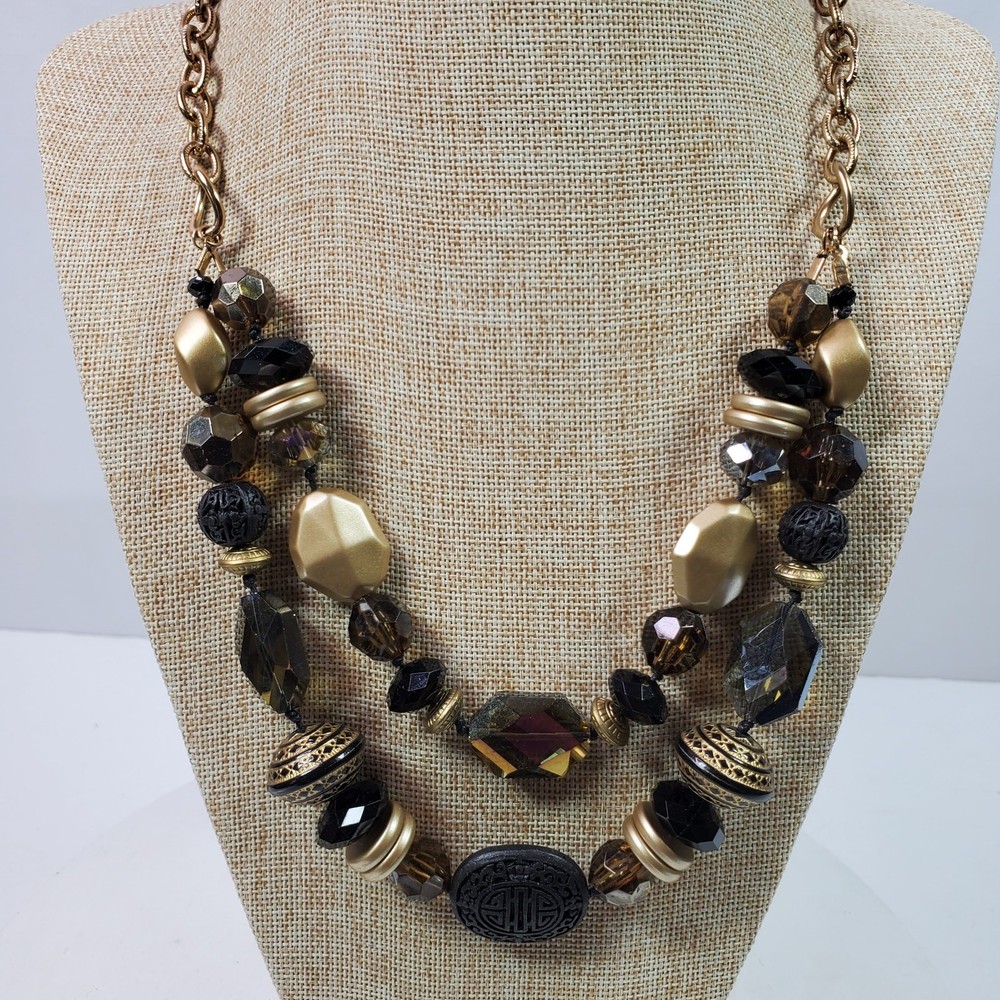 Casual Career Black & Gold Tone Statement Necklace 22 Inch