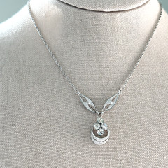 Vintage Sorrento Designer Signed 925 Sterling Silver Clear Crystal Drop Necklace