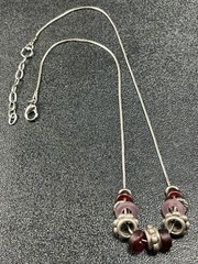 Vintage Red & Pink Glass Beaded Slider Charm Necklace 16” Chain