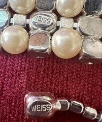 GORGEOUS SPARKLING VTG WEISS RHINESTONE & FAUX PEARL NECKLACE AND BRACELET SET