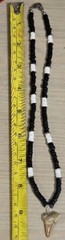 VINTAGE FOSSIL SHARK TOOTH WOOD PUKA SHELL BEADS CHOKER NECKLACE