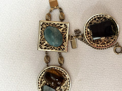 Kafin NY Bracelet and Earrings Demi Parure, Cabochon and Glass Stones, DBL Links