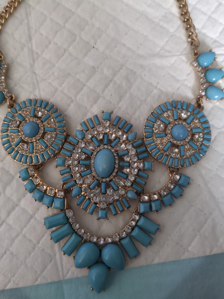 Zad Atlantis Turquoise Gold Tone Statement Bib Necklace Boho Chic.
